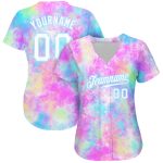 Custom Name and Number Personalized Tie Dye Baseball Jersey - White Light Blue 3D Watercolor Gradient Design Personalized