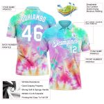 Personalized Tie Dye Golf Polo Shirt for Men, 3D Watercolor Design in White and Light Blue Personalized Tie Dye White-Light