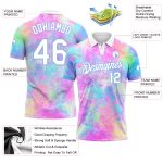 Custom Personalized Tie Dye Golf Polo Shirt with 3D Watercolor - White Light Blue Team Name and Number Personalized Tie Dye
