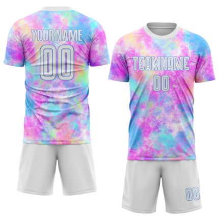 Personalized Tie Dye Soccer Jersey - White Light Blue Sublimation Uniform Personalized Tie Dye White-Light Blue Sublimation
