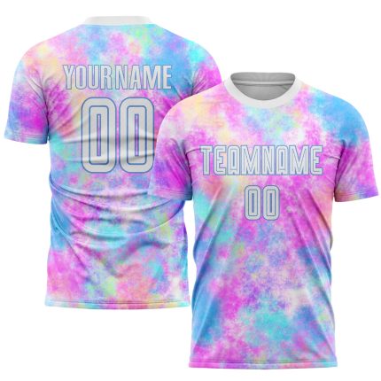 Personalized Tie Dye Soccer Jersey - White Light Blue Sublimation Uniform Personalized Tie Dye White-Light Blue Sublimation