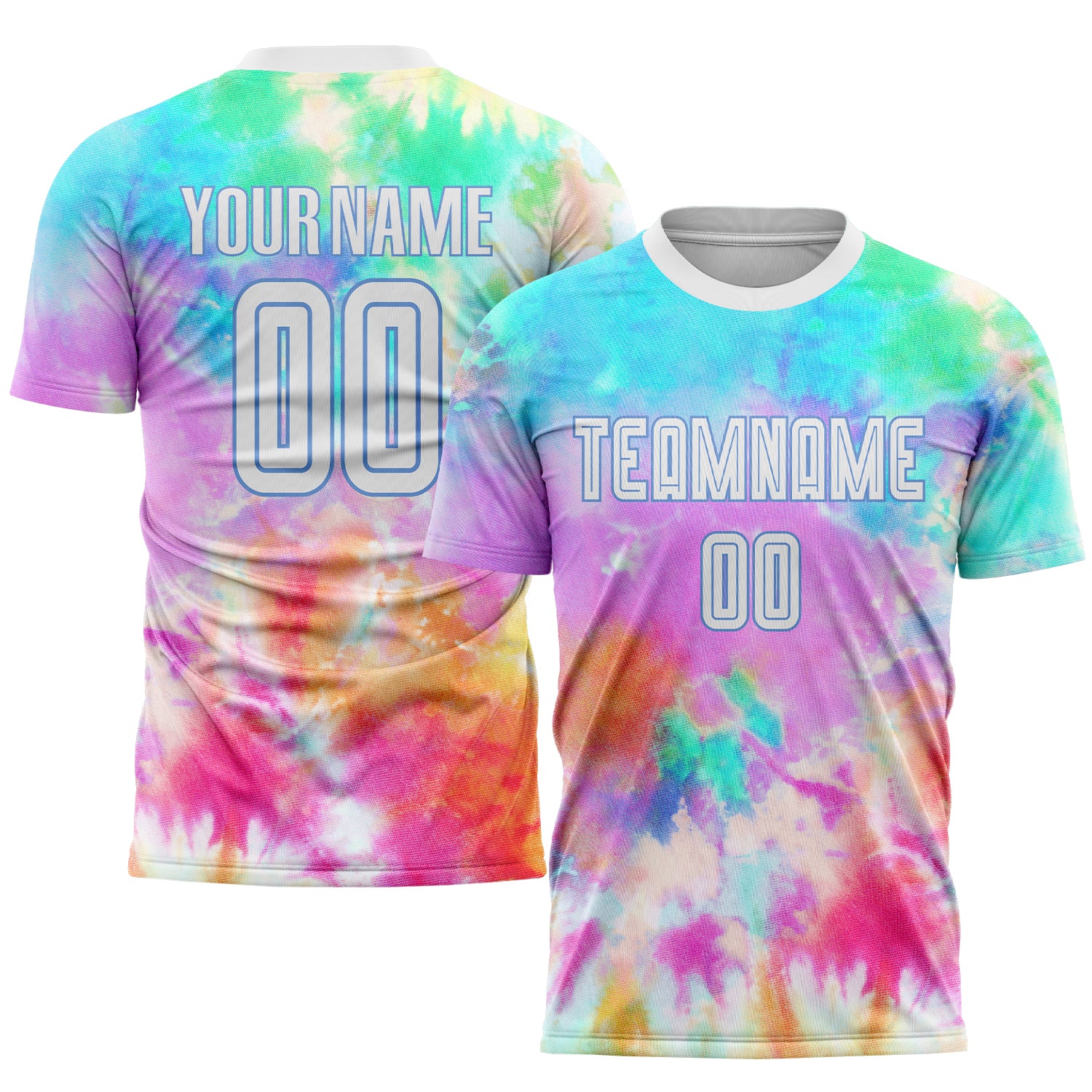 Custom Tie Dye Soccer Jersey with Name and Number in White-Light Blue Sublimation - Personalized Team Uniform Personalized