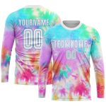 Custom Tie Dye Soccer Jersey with Name and Number in White-Light Blue Sublimation - Personalized Team Uniform Personalized