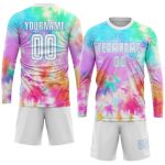 Custom Tie Dye Soccer Jersey with Name and Number in White-Light Blue Sublimation - Personalized Team Uniform Personalized