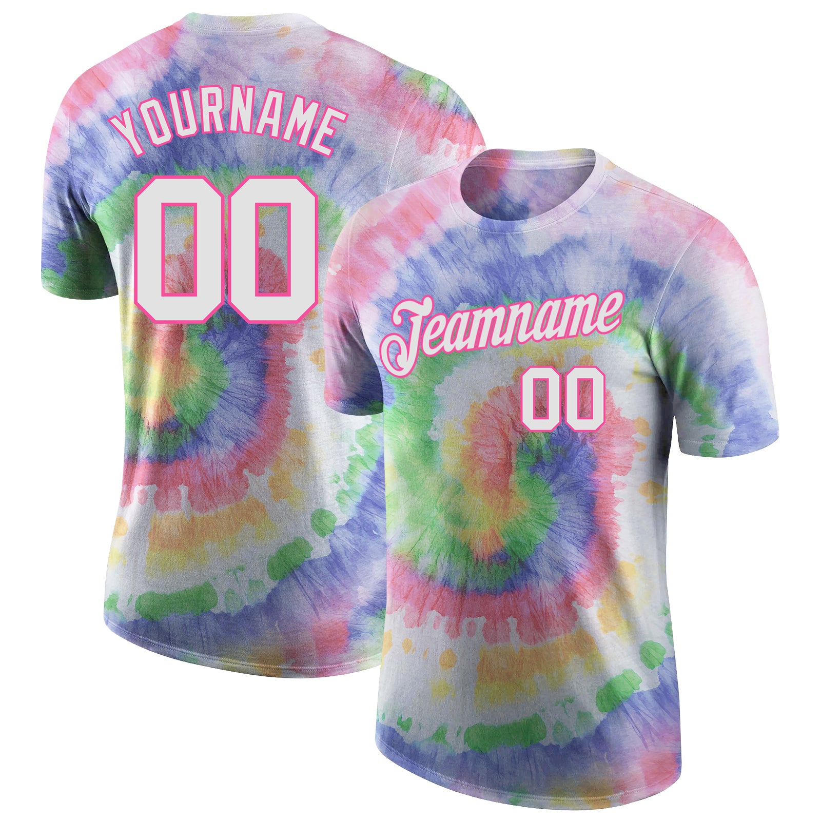Personalized 3D Performance T-Shirt with Custom Name and Number - White-Pink Tie Dye Design Personalized Tie Dye White-Pink
