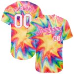 Custom Name Number Tie Dye Baseball Jersey - White Pink 3D Watercolor Rainbow Authentic Design Personalized Tie Dye White-Pink