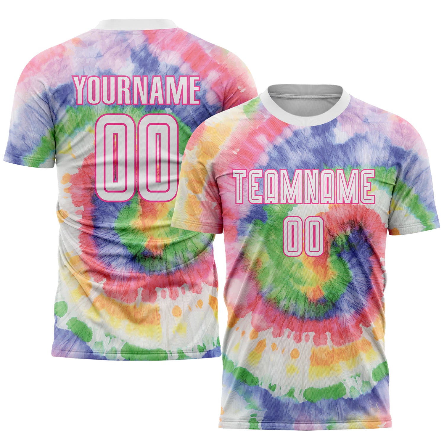 Custom Name and Number Tie Dye Soccer Jersey - White and Pink Sublimation Uniform Personalized Tie Dye White-Pink Sublimation