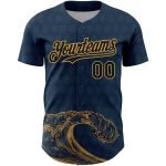 Custom Name and Number US Navy Blue Black-Old Gold 3D Pattern Baseball Jersey - Authentic Team Apparel Personalized US Navy