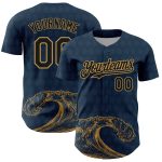 Custom Name and Number US Navy Blue Black-Old Gold 3D Pattern Baseball Jersey - Authentic Team Apparel Personalized US Navy