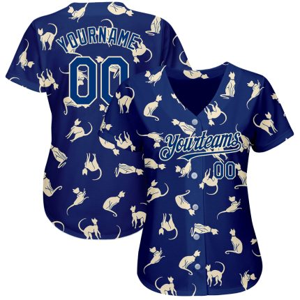 Personalized US Navy Baseball Jersey Custom Name Number 3D Pattern Design Cat Team Authentic Personalized US Navy Blue Cream