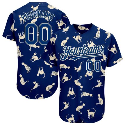 Personalized US Navy Baseball Jersey Custom Name Number 3D Pattern Design Cat Team Authentic Personalized US Navy Blue Cream