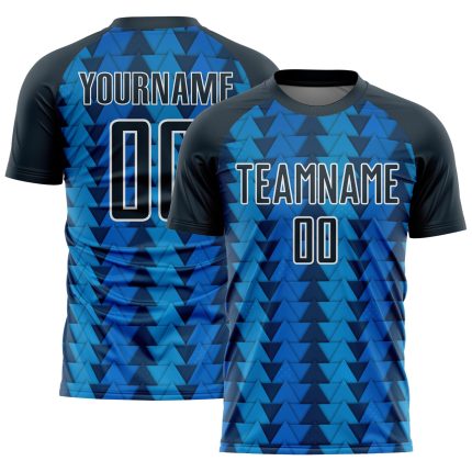 Personalized US Navy Blue and White Soccer Jersey with Custom Name and Number - Triangle Shapes Uniform Personalized US Navy