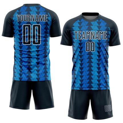 Personalized US Navy Blue and White Soccer Jersey with Custom Name and Number - Triangle Shapes Uniform Personalized US Navy