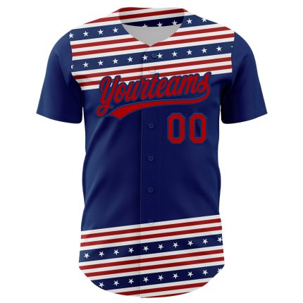 Personalized Navy Blue Red 3D American Flag Baseball Jersey Custom Name & Number - Authentic Team Apparel Personalized US