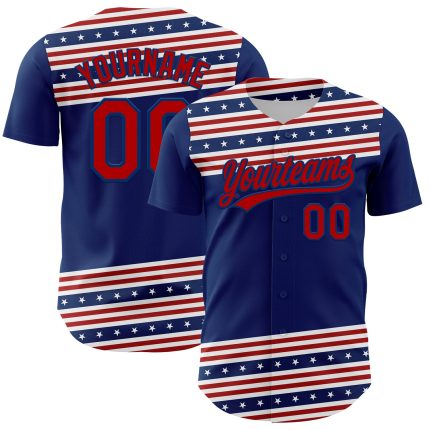 Personalized Navy Blue Red 3D American Flag Baseball Jersey Custom Name & Number - Authentic Team Apparel Personalized US