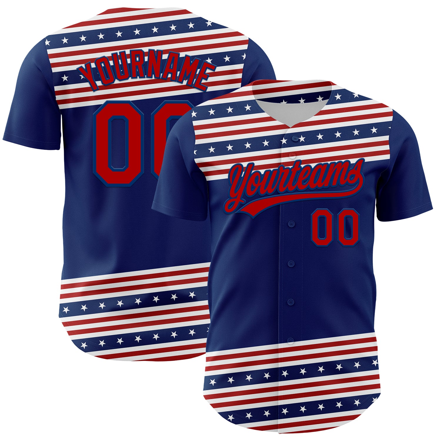 Personalized Navy Blue Red 3D American Flag Baseball Jersey Custom Name & Number - Authentic Team Apparel Personalized US