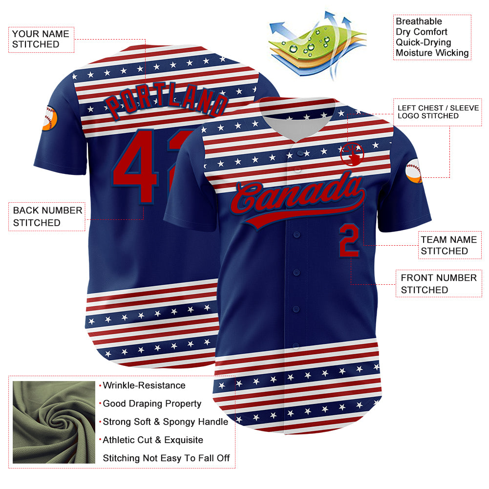 Personalized US Navy Blue Red 3D American Flag And Star Authentic Baseball Jersey Team Custom Name and Number Personalized Navy Blue Red 3D American Flag Baseball Jersey Custom Name & Number - Authentic Team Apparel Personalized US - Image 3