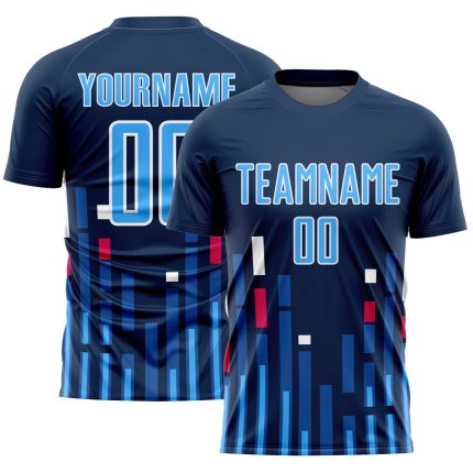 Custom US Navy Blue & Sky Blue Soccer Jersey with Personalized Name and Number - Sublimation Team Uniform Personalized US