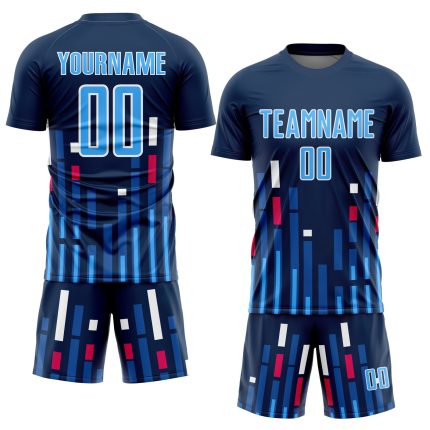 Custom US Navy Blue & Sky Blue Soccer Jersey with Personalized Name and Number - Sublimation Team Uniform Personalized US