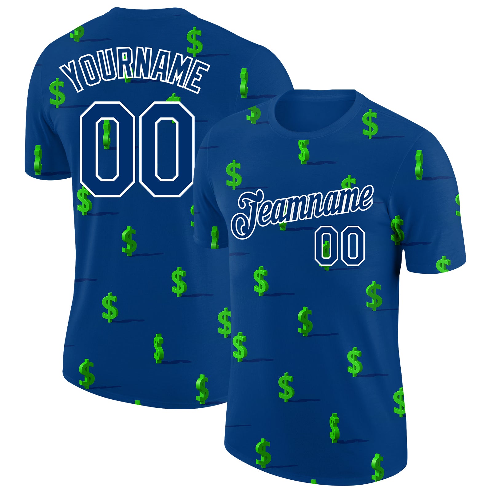 Custom US Navy Money Theme T-Shirt with 3D Dollar Sign, Team Name & Number, Personalized Performance Shirt Personalized US