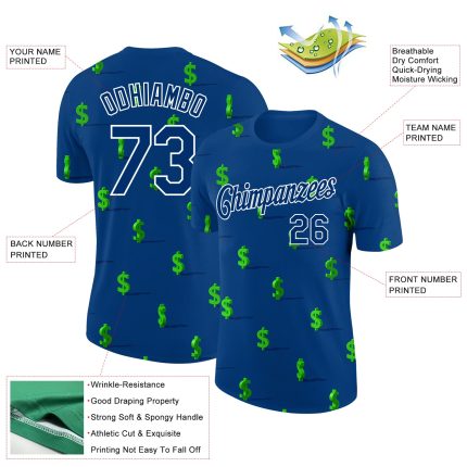 Custom US Navy Money Theme T-Shirt with 3D Dollar Sign, Team Name & Number, Personalized Performance Shirt Personalized US