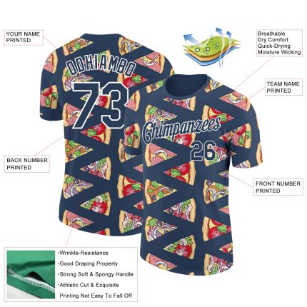 Custom US Navy 3D Pattern Performance T-Shirt with Name & Number for Pizza Lovers - Personalized Team Apparel Personalized