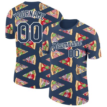 Custom US Navy 3D Pattern Performance T-Shirt with Name & Number for Pizza Lovers - Personalized Team Apparel Personalized