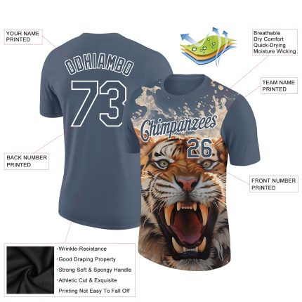 Custom US Navy 3D Tiger Performance T-Shirt for Team with Personalized Name & Number Personalized US Navy Blue White 3D Pattern