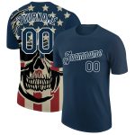 US Navy 3D Skull T-Shirt with American Flag, Custom Name & Number, Performance Tee Personalized US Navy Blue White 3D Skull