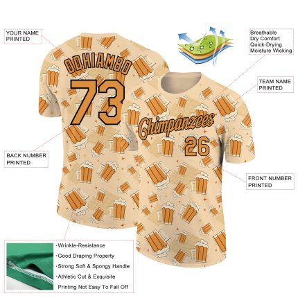 Custom Name and Number Beer T-Shirt - Personalized Vegas Gold Bay Orange-Black 3D Pattern Design for Team Performance Personalized