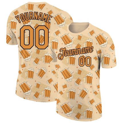 Custom Name and Number Beer T-Shirt - Personalized Vegas Gold Bay Orange-Black 3D Pattern Design for Team Performance Personalized