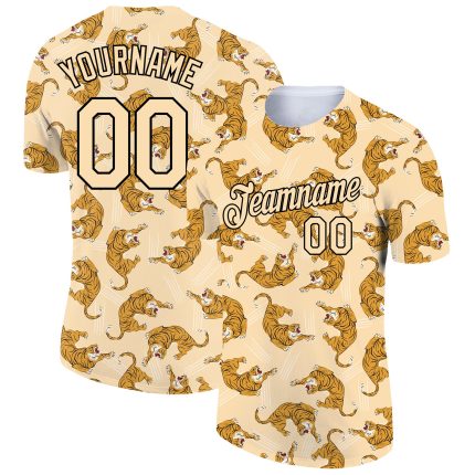 Personalized 3D Pattern Tiger T-Shirt in Vegas Gold and Black - Performance Tee Personalized Vegas Gold Black 3D Pattern