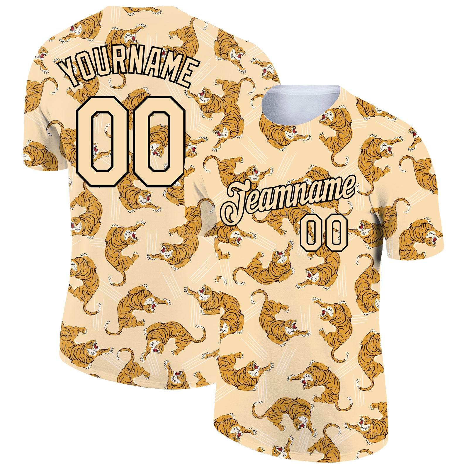 Personalized 3D Pattern Tiger T-Shirt in Vegas Gold and Black - Performance Tee Personalized Vegas Gold Black 3D Pattern