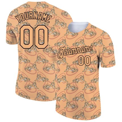 Custom Name & Number 3D Pattern Tiger Performance T-Shirt - Vegas Gold & Black Design Personalized Vegas Gold Black 3D Pattern