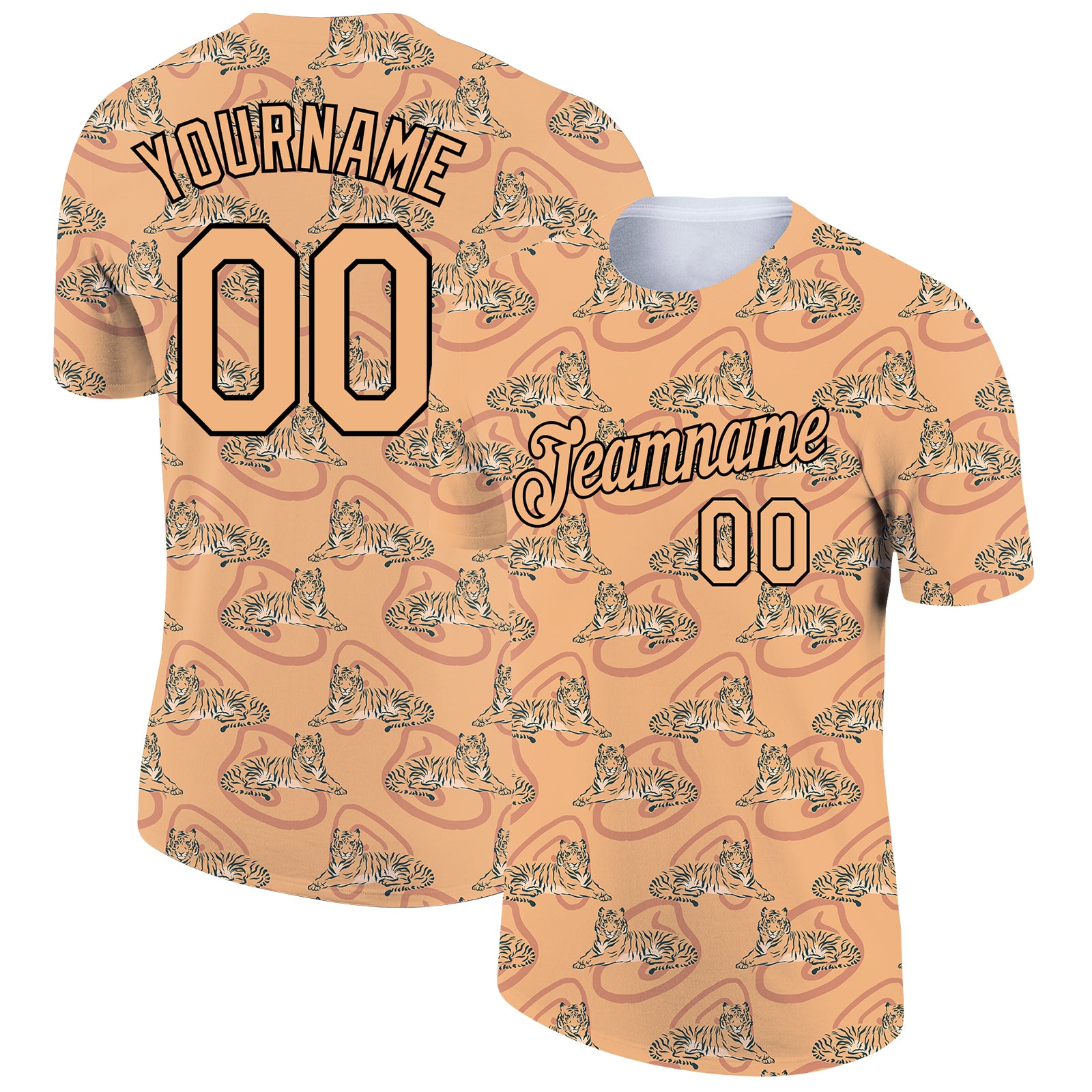 Custom Name & Number 3D Pattern Tiger Performance T-Shirt - Vegas Gold & Black Design Personalized Vegas Gold Black 3D Pattern