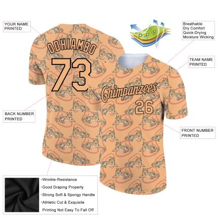Custom Name & Number 3D Pattern Tiger Performance T-Shirt - Vegas Gold & Black Design Personalized Vegas Gold Black 3D Pattern