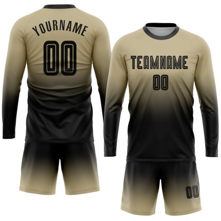 Custom Name Number Fade Fashion Soccer Jersey Long Sleeve Vegas Gold Black Sublimation Team Uniform Personalized Vegas Gold