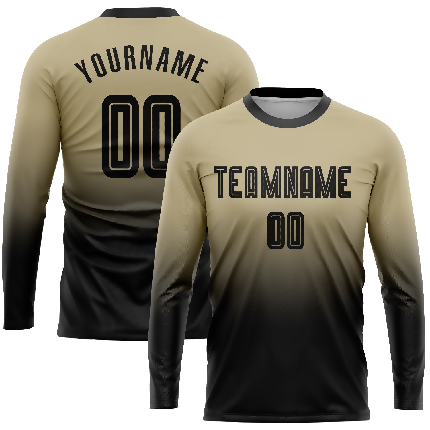 Custom Name Number Fade Fashion Soccer Jersey Long Sleeve Vegas Gold Black Sublimation Team Uniform Personalized Vegas Gold