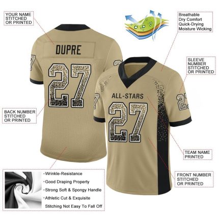 Custom Name Number Vegas Gold Black-White Mesh Football Jersey - Personalized Drift Fashion Team Gear Personalized Vegas