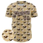 Personalized Horse Baseball Jersey with Custom Name and Number, 3D Vegas Gold Brown-White Pattern Design Personalized Vegas