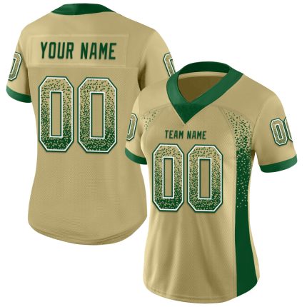 Custom Personalized Football Jersey with Vegas Gold Green-White Mesh - Team Name and Number Personalized Vegas Gold Green-White