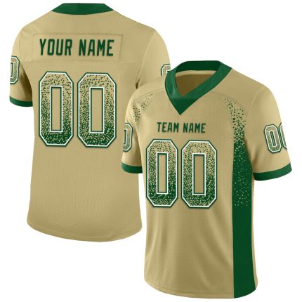 Custom Personalized Football Jersey with Vegas Gold Green-White Mesh - Team Name and Number Personalized Vegas Gold Green-White