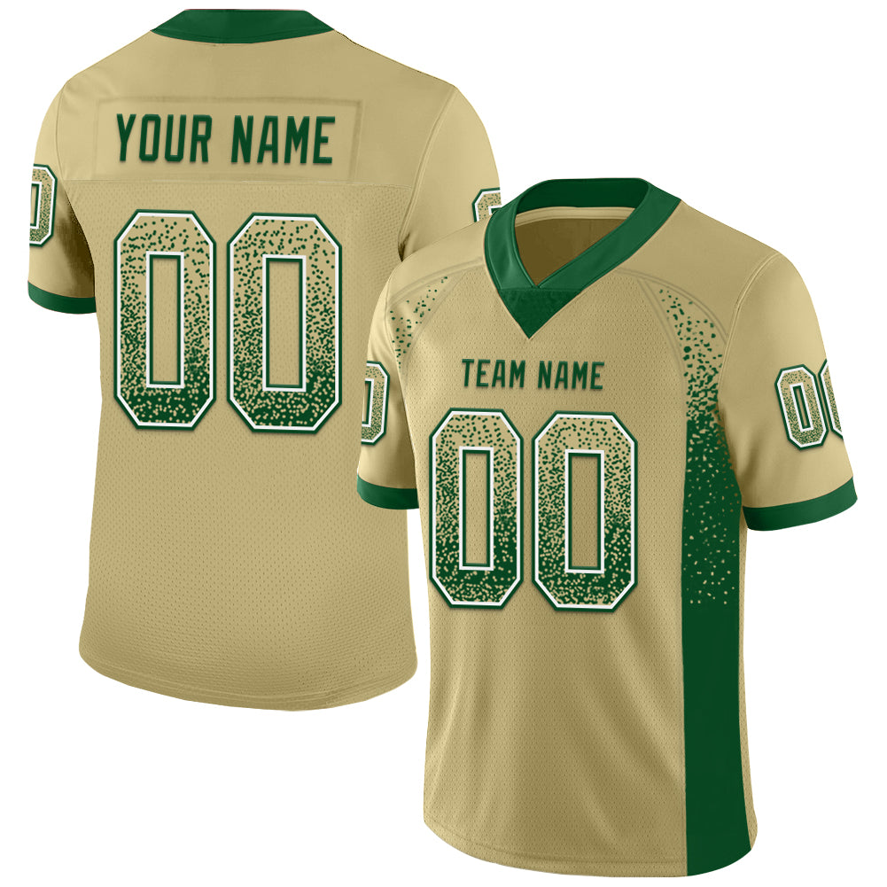 Custom Personalized Football Jersey with Vegas Gold Green-White Mesh - Team Name and Number Personalized Vegas Gold Green-White