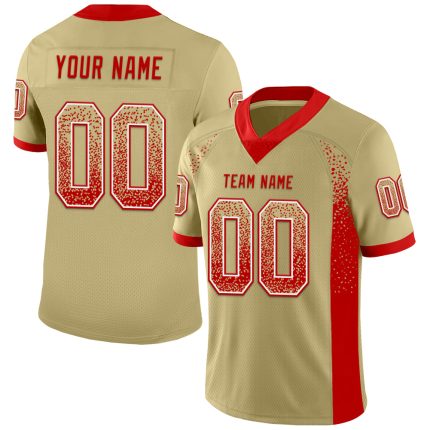 Custom Vegas Gold Red-White Mesh Drift Fashion Football Jersey - Personalized Name and Number Personalized Vegas Gold Red-White