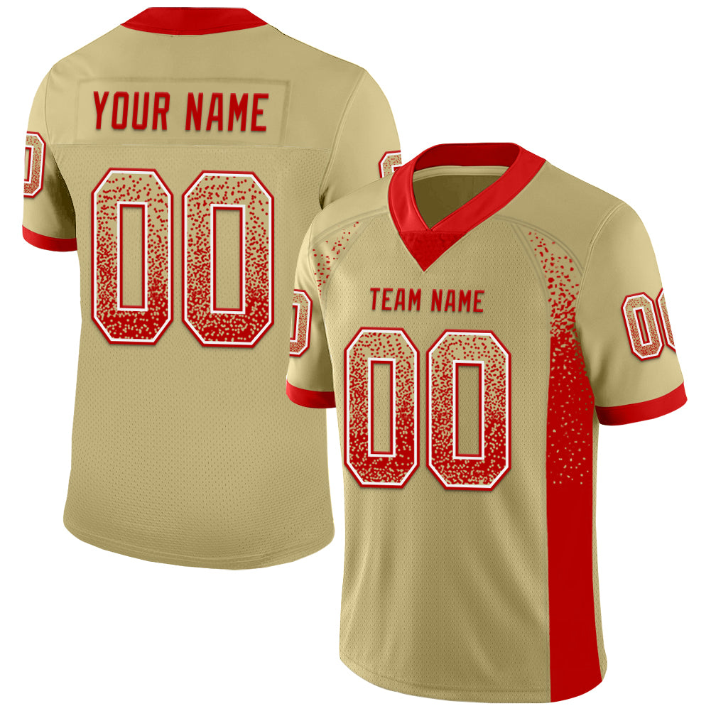 Custom Vegas Gold Red-White Mesh Drift Fashion Football Jersey - Personalized Name and Number Personalized Vegas Gold Red-White