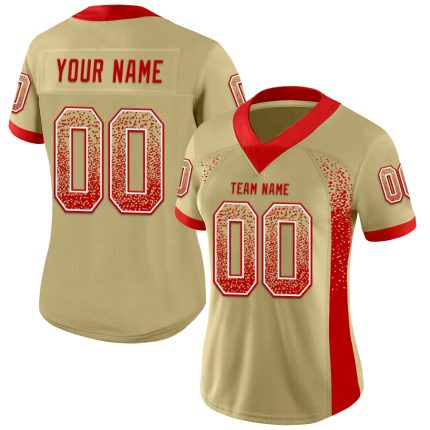 Custom Vegas Gold Red-White Mesh Drift Fashion Football Jersey - Personalized Name and Number Personalized Vegas Gold Red-White