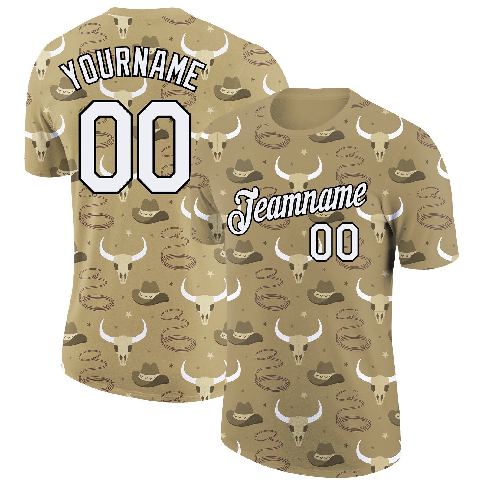 Custom Name Number Cowboy T-Shirt 3D Pattern Design Vegas Gold White Black Performance Accessory Personalized Vegas Gold