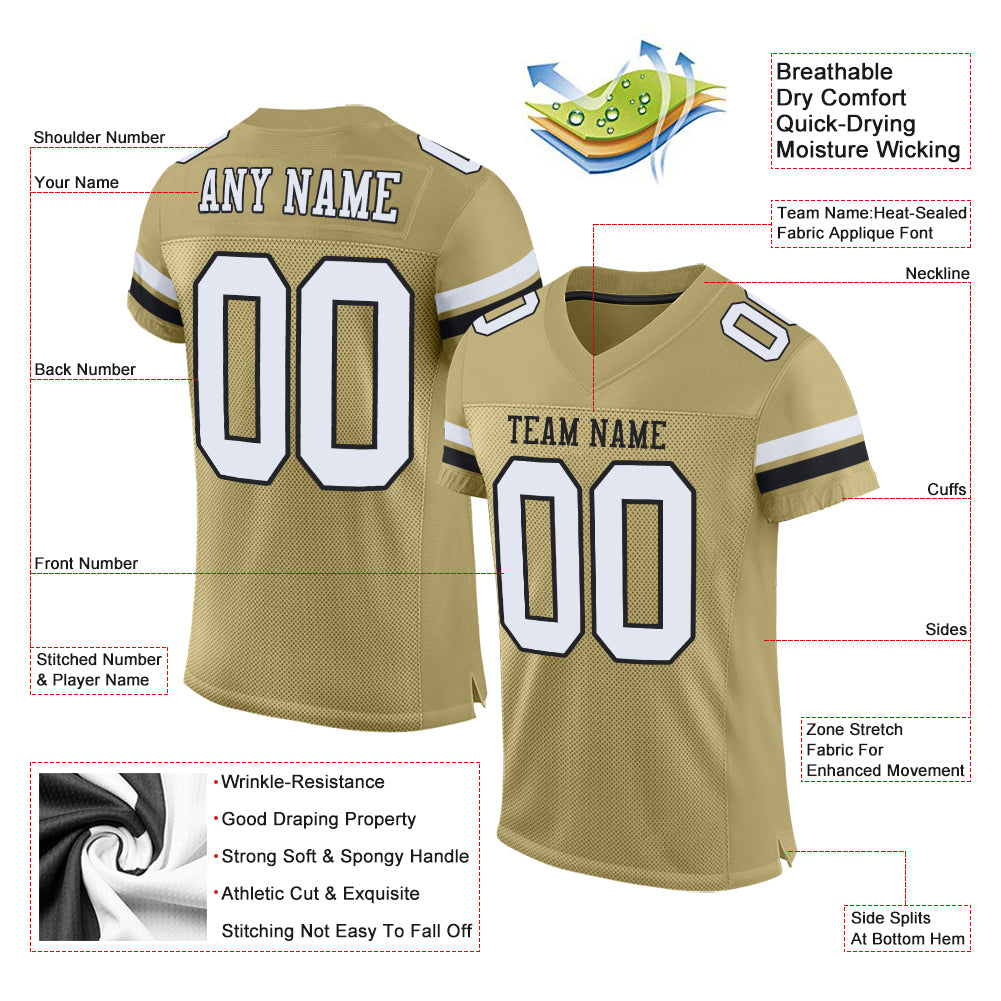 Personalized Vegas Gold White-Black Mesh Authentic Football Jersey Personalized Vegas Gold Football Jersey - Authentic White-Black Mesh Design Personalized Vegas Gold White-Black Mesh Authentic - Image 4