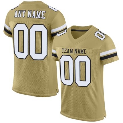 Personalized Vegas Gold Football Jersey - Authentic White-Black Mesh Design Personalized Vegas Gold White-Black Mesh Authentic