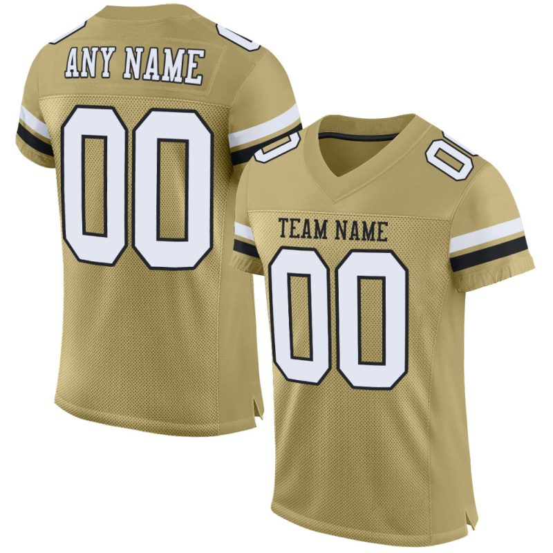 Personalized Vegas Gold Football Jersey - Authentic White-Black Mesh Design Personalized Vegas Gold White-Black Mesh Authentic
